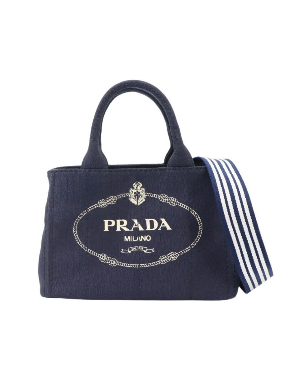 Prada Canapa Mini 2-Way Bag Canvas Navy Gold